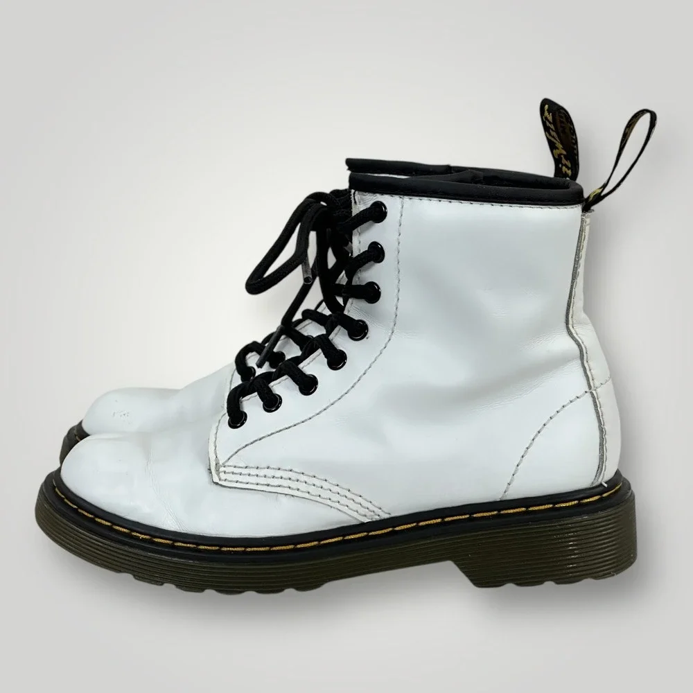 Doc Martens White Leather Unisex Side Zip Boots 1460 Junior Youth US‎ Size 1